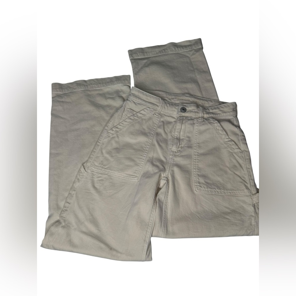 American Eagle AE Dreamy Drape Super High Rise Baggy Wide Leg Pant Stretch Cream - Picture 4 of 10